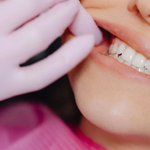 A woman showing healthy gums